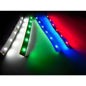 LED Light Strips 4" (you can shorten them to 2x 2") 12VDC , Flat with 3M adhesive on one side. Blue , white , red , or green color