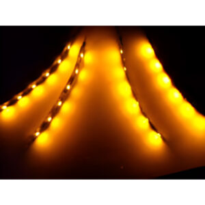 LED Light Strips 4" (you can shorten them) 12VDC Flat with 3M adhesive. Amber color